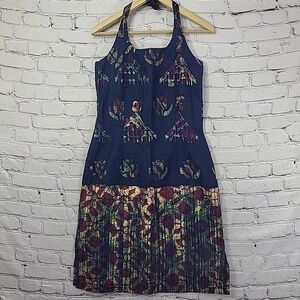 Handmade Halter Dress Womens L Multi-Print Boho Earthy Hippie Sundress READ
